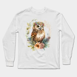 Watercolor Boho Owl Long Sleeve T-Shirt